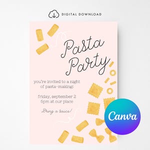 Editable Party Invitation - Pasta Party / Pasta Making Event / Digital Download / Canva Template