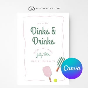 Pickleball Party Invitation: Dinks & Drinks, Editable Canva Template (Digital Download)
