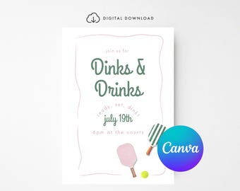 Pickleball Party Invitation: Dinks & Drinks, Editable Canva Template (Digital Download)