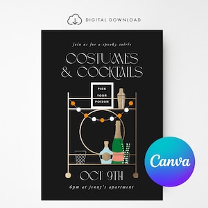 Editable Party Invitation - Halloween Party / Halloween Cocktail Party / Costumes & Cocktails / Digital Download / Canva Template