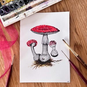 Watercolour mushrooms, original artwork by me