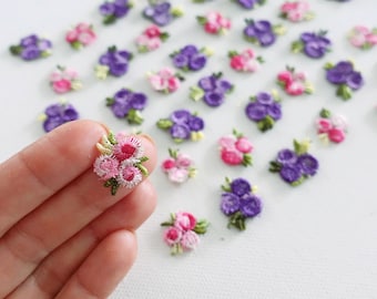 50 Tiny embroidered flower sewing appliques