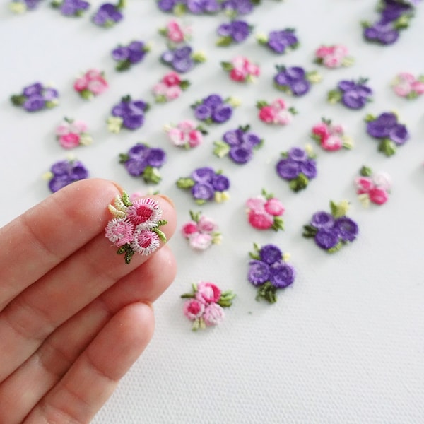 50 petites appliques de couture de fleurs brodées