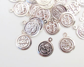120 Pcs Silver Oriental Coins Boho Jewellery Charms 13mm