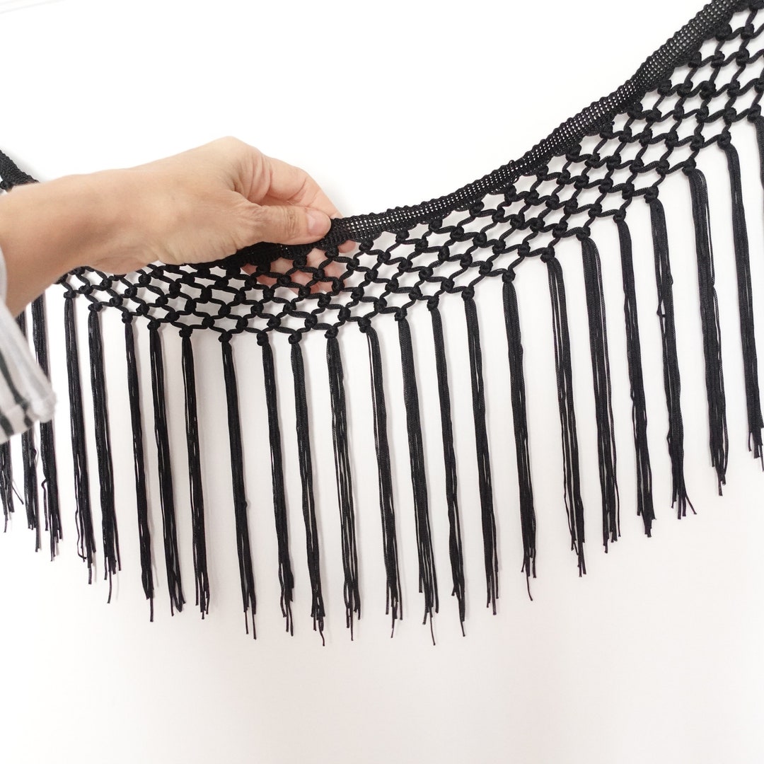 Black Knotted Fringe Trim 22 Cm Long Sold by the Yard Macrame Etsy