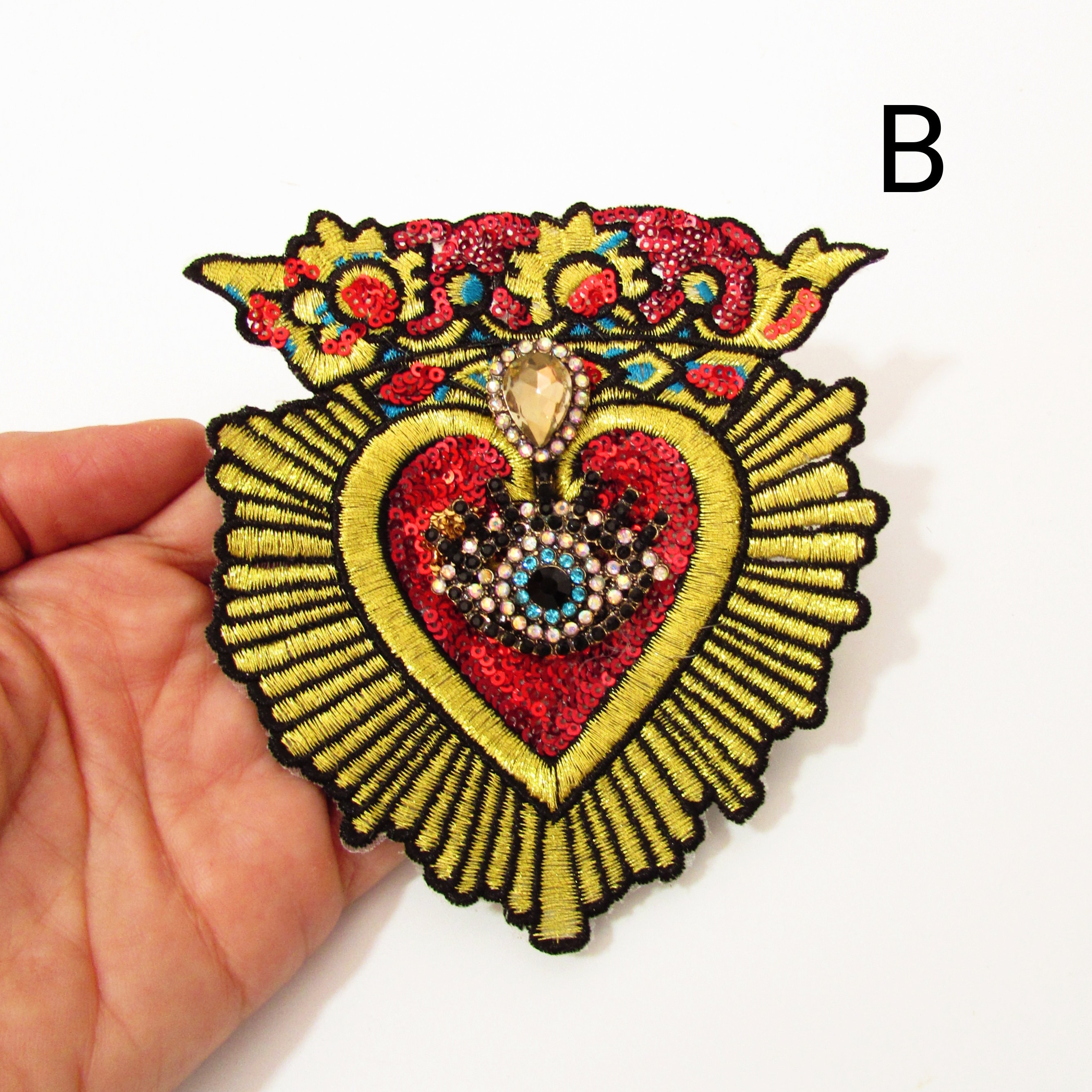 Milagro Sacred Heart Bird Sequin Patch, Mexican Milagrito Tin