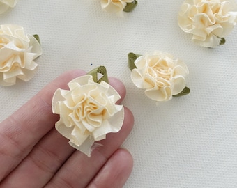 10 Small fabric flowers 1" 2.5 cm, Ribbon roses sewing appliques