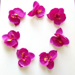 6 Artificial orchid flower heads, Fuchsia orchid flowers wedding decorations, DIY Wedding decor, Hair flowers
