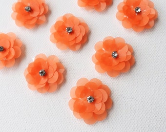 9 Neon Orange sequin flower appliques for summer accessories