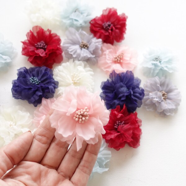 5 Appliques de fleurs en tissu 5 cm, Fleurs en tulle DIY