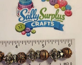 Hildie & Jo Strung Mixed Metal Beads. Copper and silver colored with rhinestone spacers. Jewelry Making Supplies!