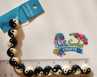 Hildie & Jo Strung Ying Yang black and white Ceramic Beads, Jewelry Making Supplies!