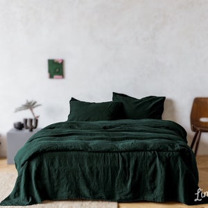 Linen bedding set 3 pieces, Duvet cover 2 Pillowcases in Emerald Green color. Handmade washed linen set in Twin, Double, Queen, King sizes image 3