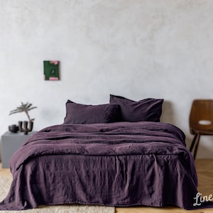 Linen bedding set, Duvet cover + 2 Pillowcases in Purple/Plum color, King, Queen, Twin, Double