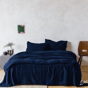 Linen bedding set, Duvet cover 2 Pillowcases in Navy Blue color, King, Queen, Twin, Double image 1