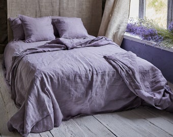 Linen Duvet cover SET in Lavender color. Hand dyed washed linen duvet cover + 2 pillowcases. Available in Queen, King, Twin, Full, Double.