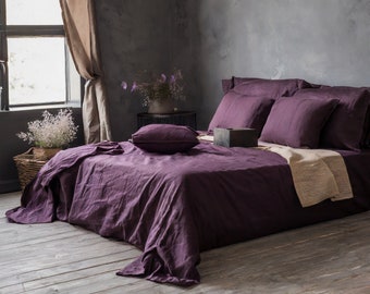 Linen Duvet cover SET in Purple/Plum color, duvet cover queen, linen comforter cover, linen duvet, bedding set queen, quilt linen cover