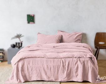 Linen bedding set, Duvet cover + 2 Pillowcases in Pink/Dusty Rose color, King, Queen, Twin, Double