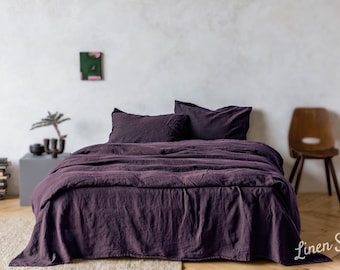 Purple Linen Duvet Cover Set: Stone Washed Bedding