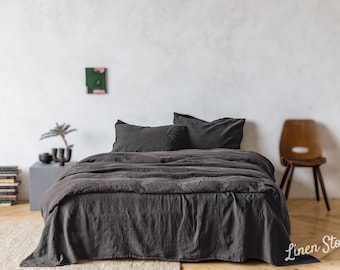 Linen bedding SET, Duvet cover + 2 Pillowcases in Graphite (Dark Gray). Available in King, Queen, Twin, Double, hand dyed stonewashed soft