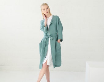 Linen jacket dress SL9, Long linen coat, washed softened linen coat, linen kimono, linen trench coat, women's linen VARIOUS COLORS