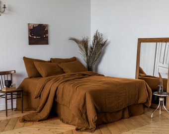 Linen Duvet cover SET: Duvet cover + 2 pillowcases in Cinnamon color, CUSTOM sizes King, Queen, Twin, Double, Stonewashed hand-dyed linen