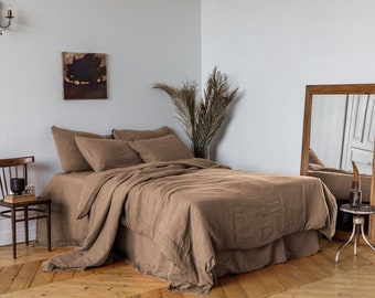 Linen bedding set, Duvet cover + 2 Pillowcases in Sandy Beige color, King, Queen, Twin, Double