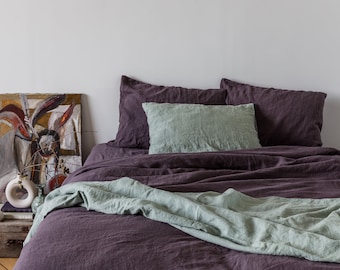 Purple Linen Duvet Cover, Stonewashed Heavy Linen Bedding