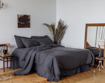 Handmade Stonewashed Linen Duvet Cover Set, Graphite Gray Bedding