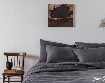 Hand-Dyed Stonewashed Linen Duvet Cover, Graphite Gray