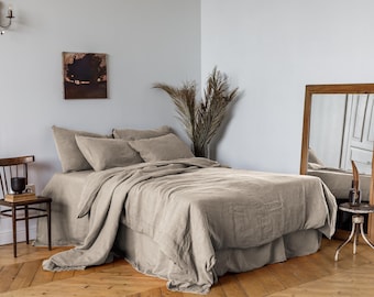 Oatmeal Linen Bedding Set, Stone Washed Duvet Cover and Pillowcases