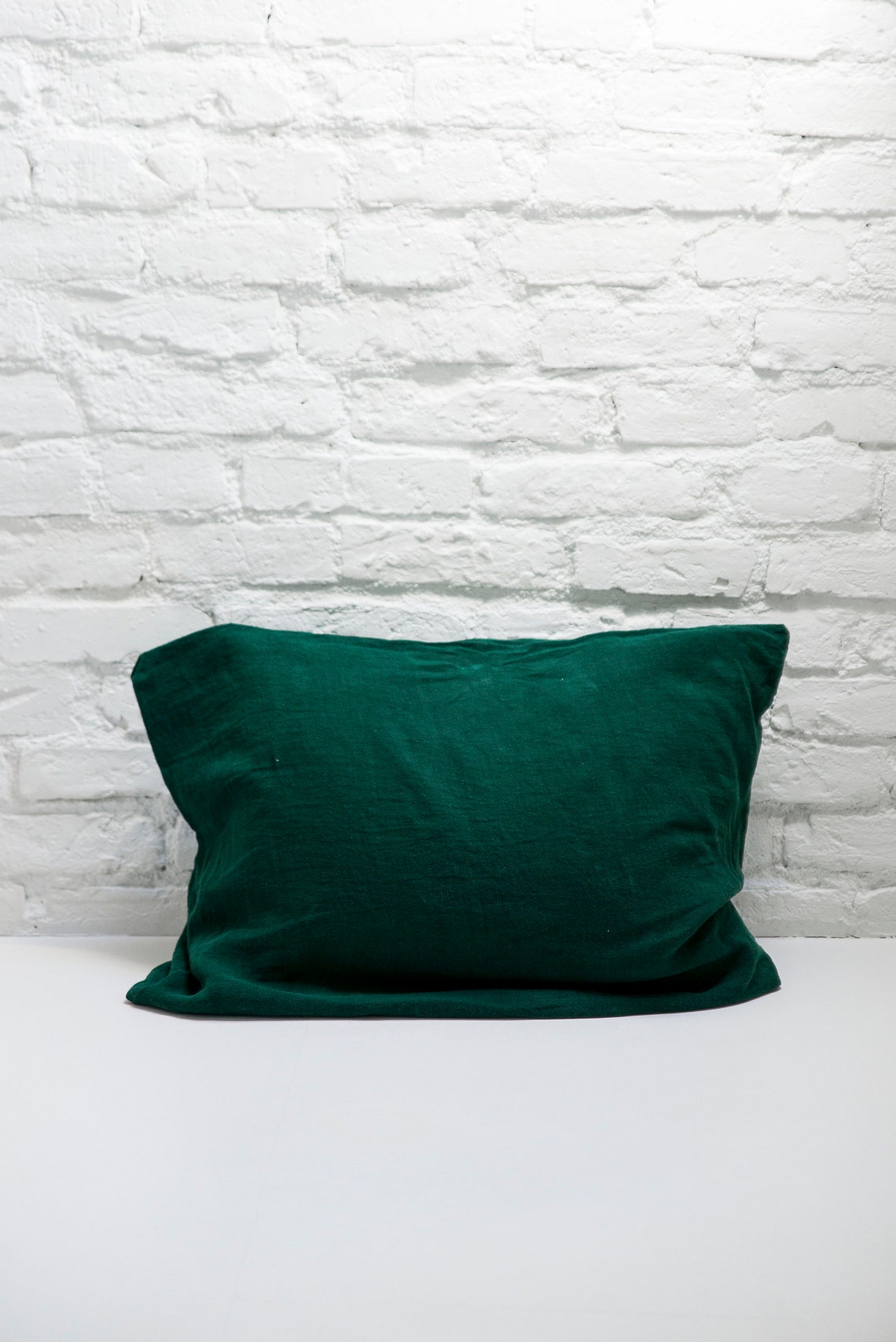 Linen pillowcase in Emerald Green softened linen pillow Etsy
