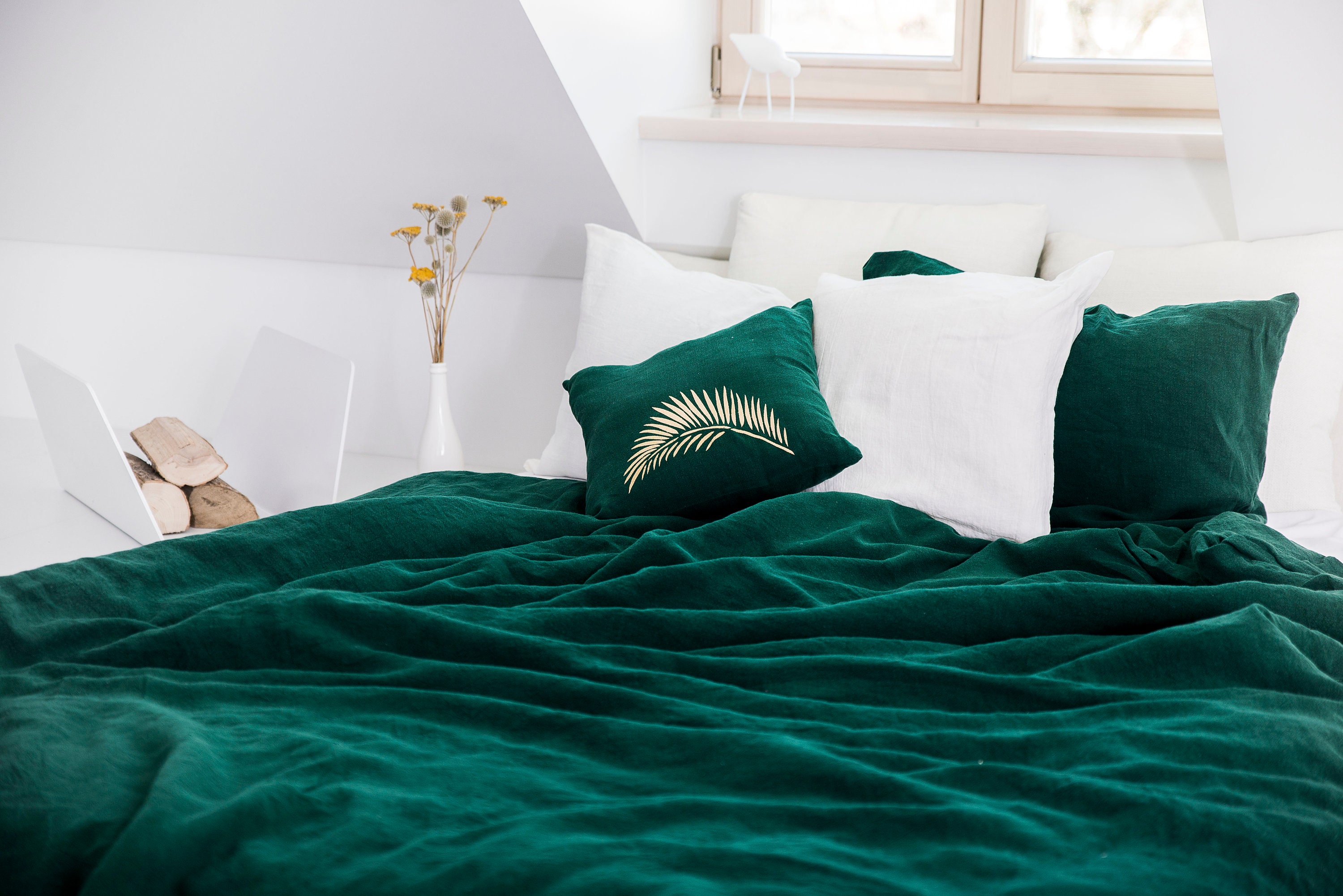 Linen pillowcase in Emerald Green softened linen pillow Etsy