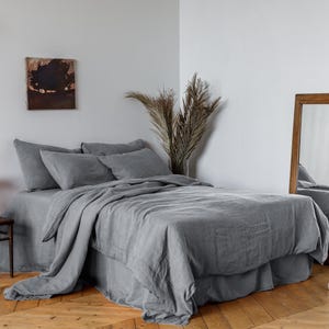 Linen bedding set, Duvet cover + 2 Pillowcases in Foggy Gray color, King, Queen, Twin, Double