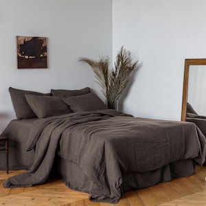 Linen bedding set, Duvet cover + 2 Pillowcases in Taupe color, King, Queen, Twin, Double