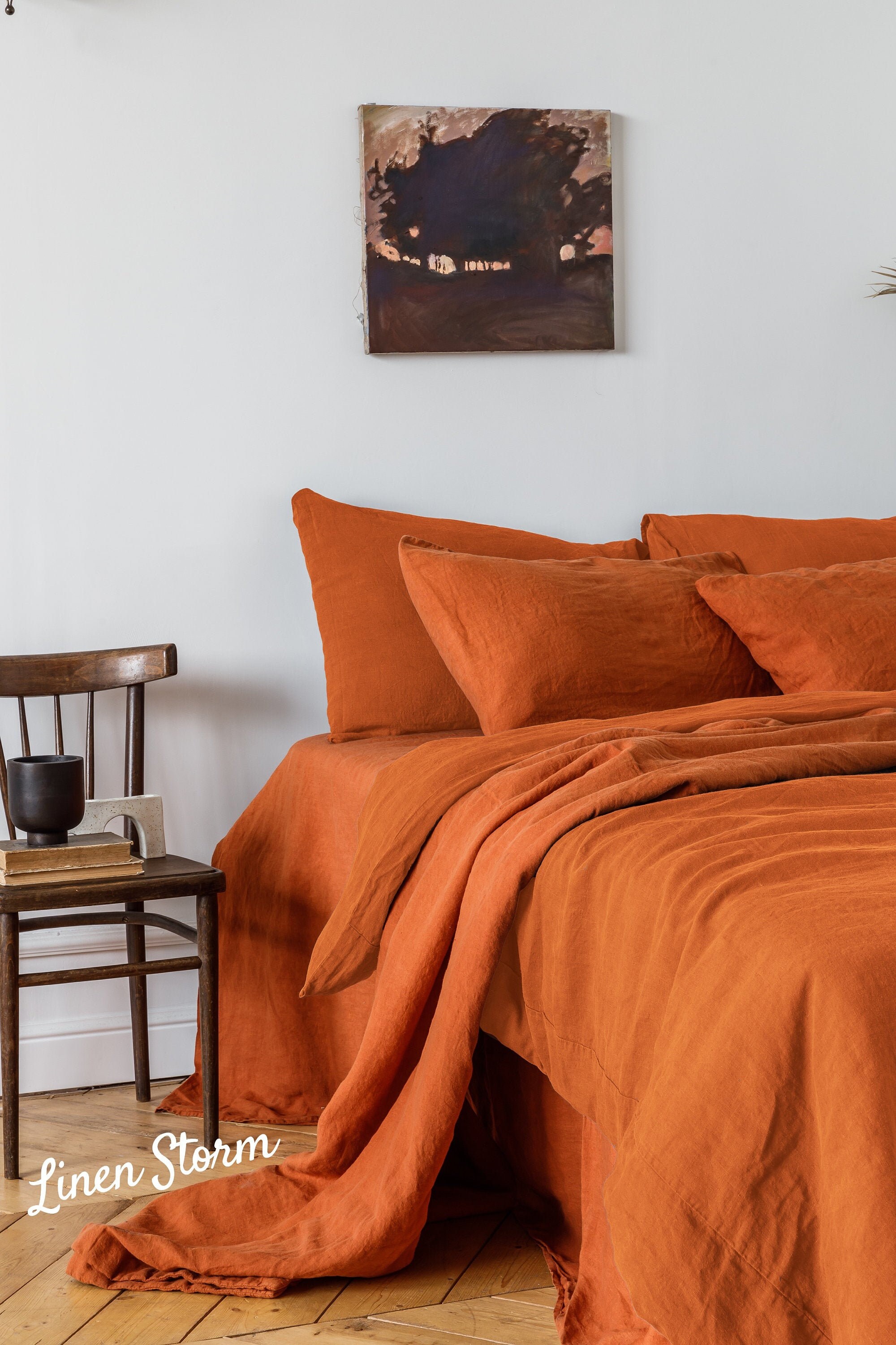 Linen duvet cover in Burnt Orange color. Stonewashed linen Etsy
