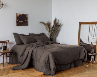 Taupe Linen Duvet Cover Set, Stonewashed Soft Fabric
