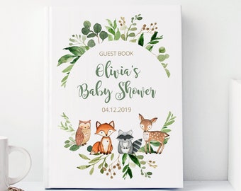Woodland Baby Shower Guest Book, Guestbook, Advice for Parents, Sign In, Wishes for Baby Keepsake, Animals, Personalized