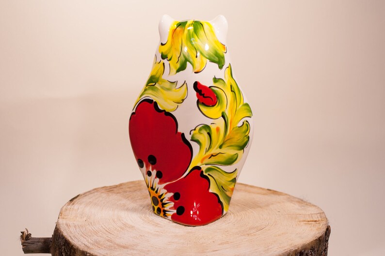 8.622cm Ceramic Owl Poppy Statue Turov Art Pottery Collectible