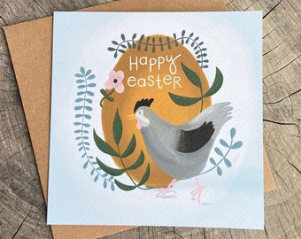 Happy Easter Greeting Card, Unique Easter Card, Grandparents Easter Card, Easter Egg Card, Spring Chicken Card, Handmade Card, Grandchildren