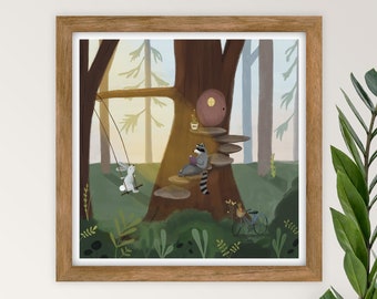 Woodland Animals Nursery Wall Art - Treehouse Wall Decor