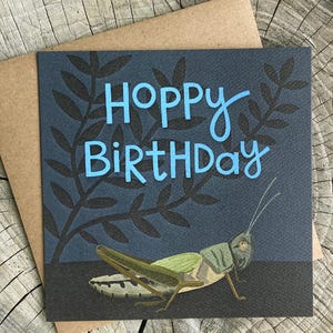 Happy Birthday Card, Grasshopper Card, Summer Birthday, Cute Birthday, Hoppy Birthday, Bug Card, Insect Greeting Card