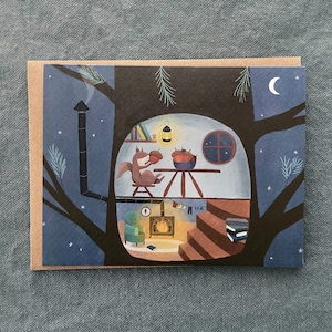 Carte d'anniversaire animal, carte de voeux d'un ami, carte de voeux des bois, carte d'anniversaire écureuil douillet, merci, animal de la forêt fantaisiste, mignon