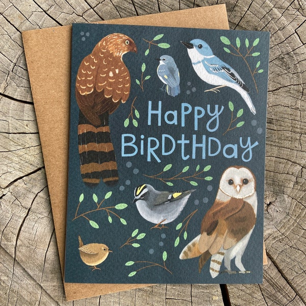 Happy Bird Birthday Card, Spring Birthday, Cute Birthday, Midwest Birds