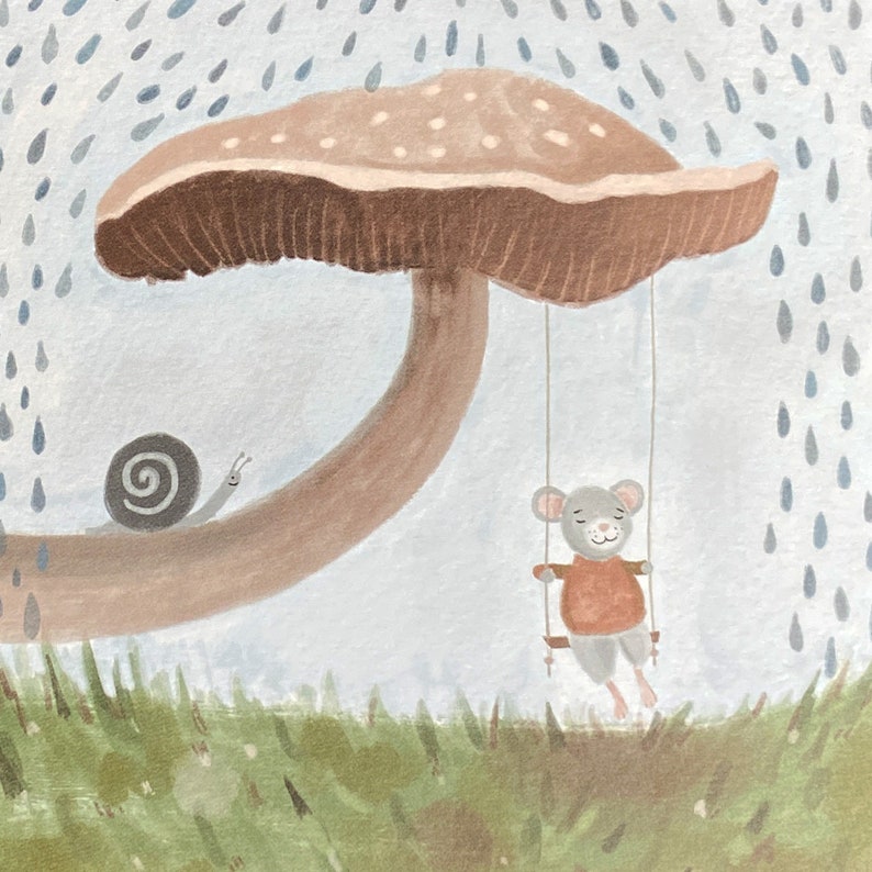Mushroom Birthday Card, Mushroom Swing Mouse Greeting Card, Woodland Animal, Cottagecore, Mouse Card, Snail Card, Illustrated Card image 2