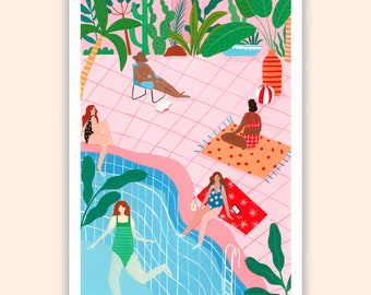 Swimming Pool, Ladies, Holiday, Art Print