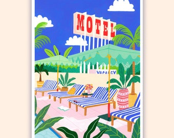 The Motel Pool, Plants, Tropical, Art Print