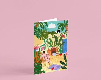 Greetings Card, Spanish Garden, Floral, Tropical Print Card