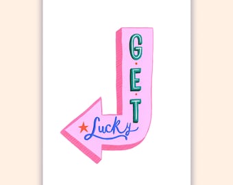 Get Lucky, Neo Sign, Motel Sign, Art Print