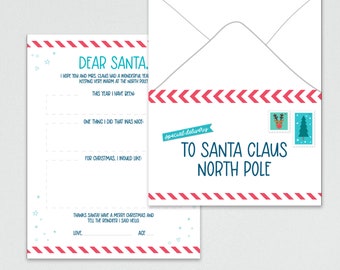 Brief an den Weihnachtsmann und Briefumschlag Vorlage – INSTANT DOWNLOAD